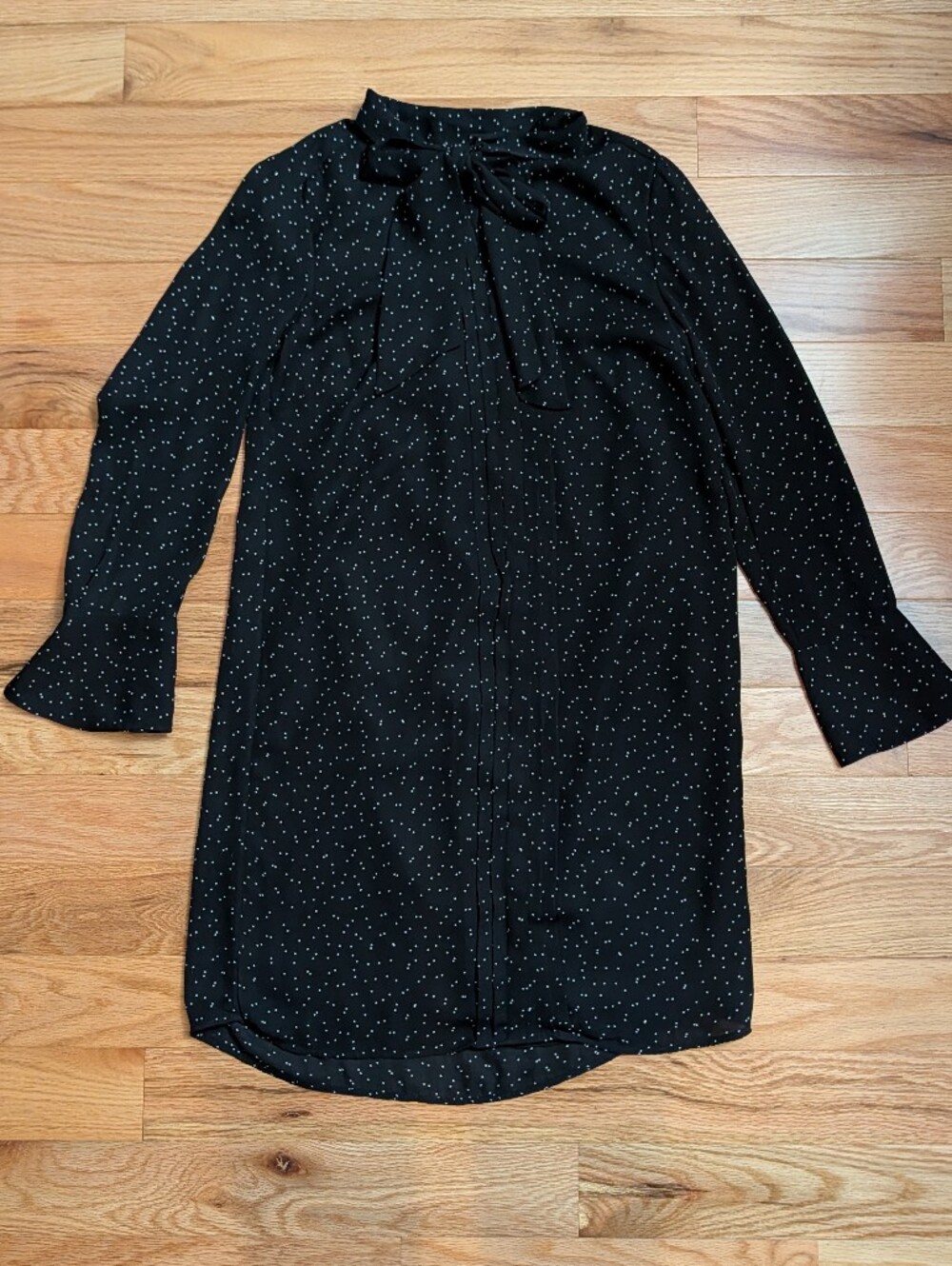 Banana Republic Speckled Tie Neck Shift Dress Black White Polka Dot Medium